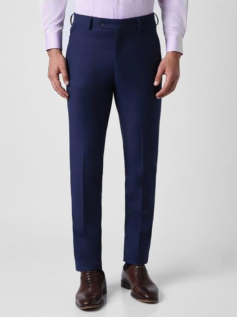 van heusen navy slim fit texture trousers