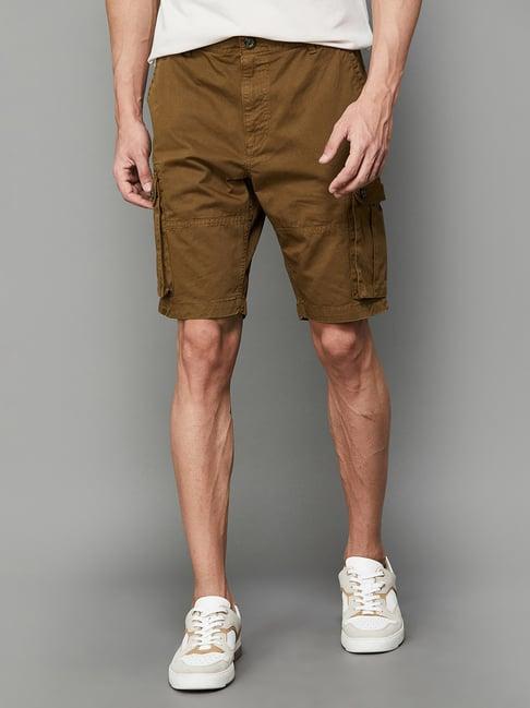 fame forever by lifestyle brown regular fit cargo shorts