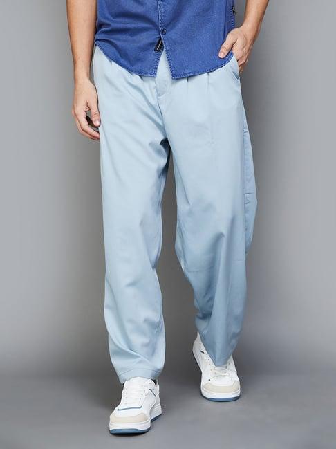 bossini sky blue slim fit pleated trousers