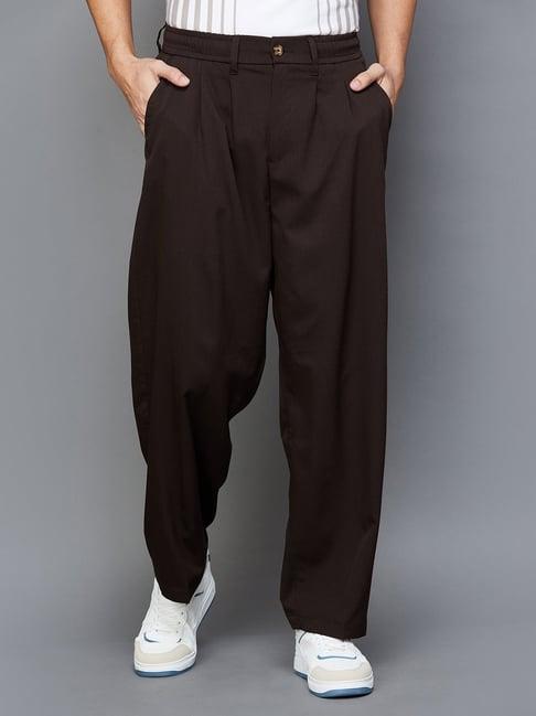 bossini dark brown slim fit pleated trousers