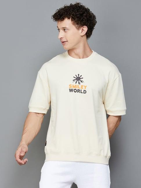 smileyworld beige regular fit graphic print crew t-shirt