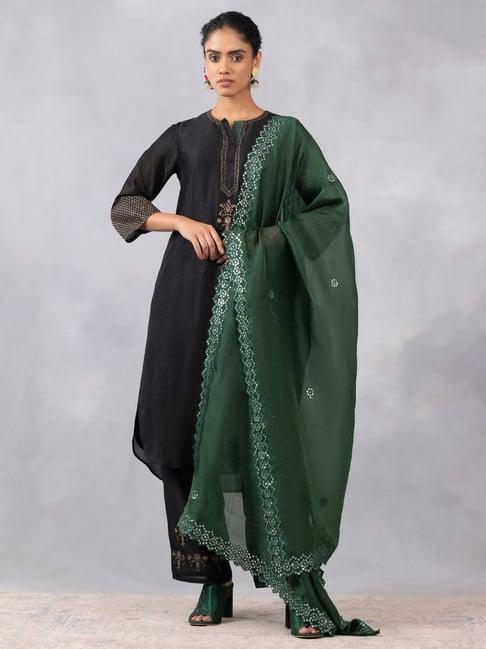 shaye round neck black gold embroidered ethnic kurta sets for women