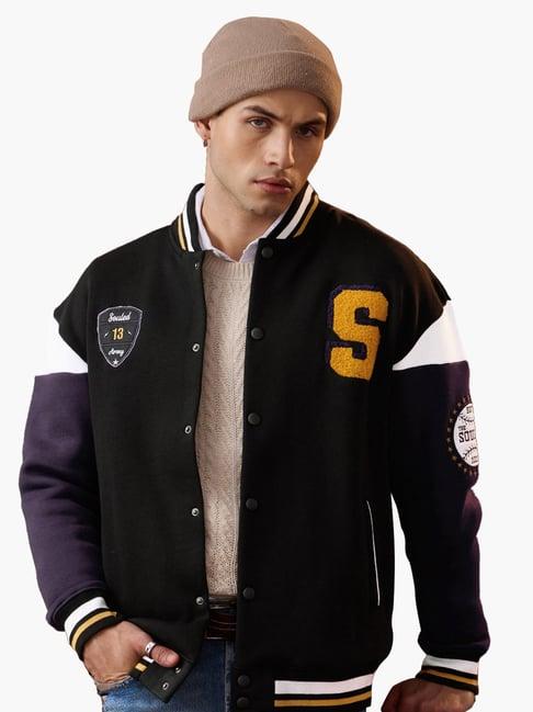 the souled store originals: keep it black loose fit varsity jacket