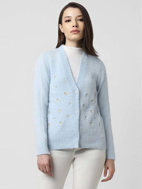 van heusen blue embroidered cardigan