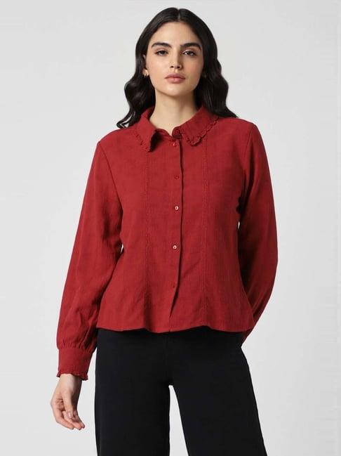 van heusen red cotton self pattern shirt