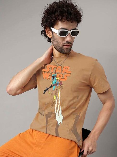 free authority star wars beige regular fit crew t-shirt