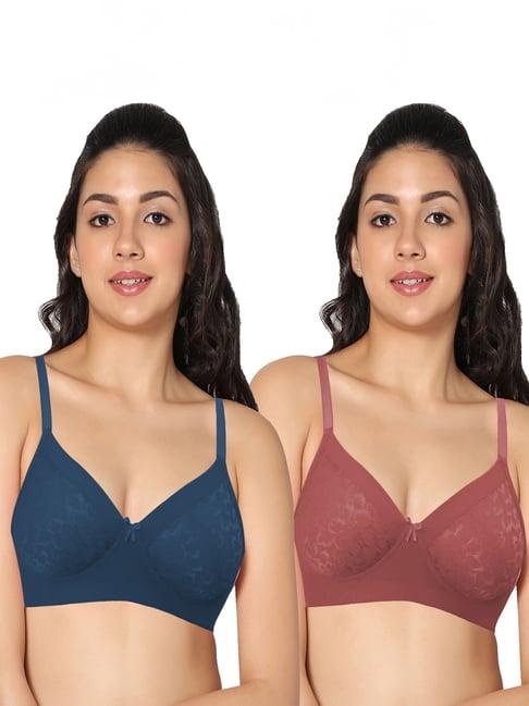 in care blue & rust non-wired full coverage push-up bra - pack of 2