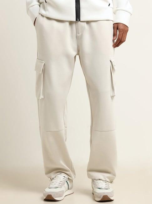 studiofit by westside cream straight-fit mid-rise cargo track pants