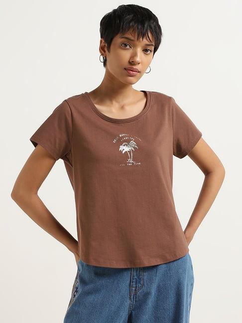 lov by westside brown printed t-shirt