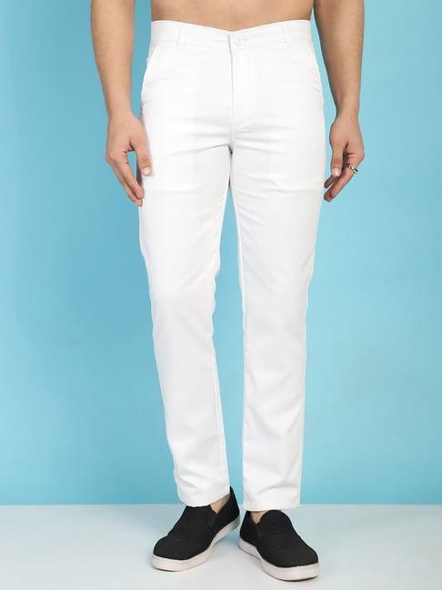 jainish white tapered fit flat front trousers