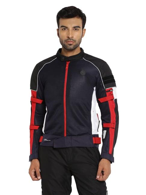 royal enfield dark blue regular fit streetwind v3 pro biker jacket