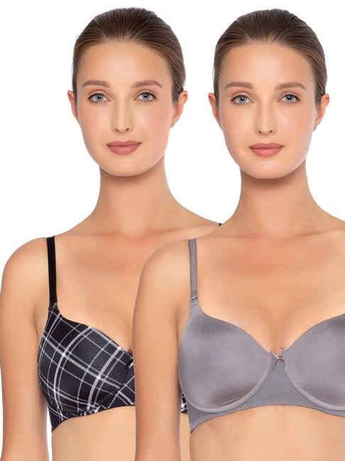 triumph black & grey printed t-shirt bras - pack of 2