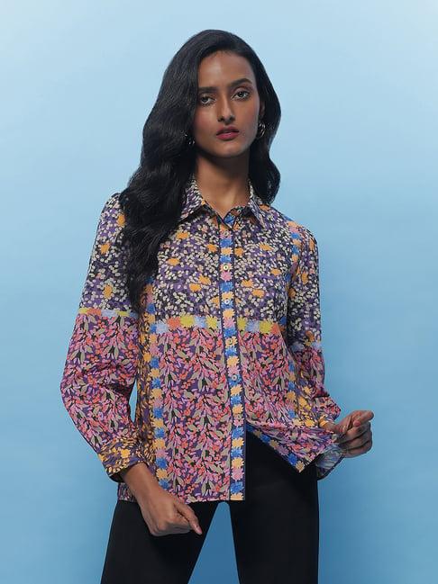 label ritu kumar purple & pink cotton floral print shirt