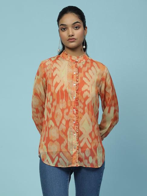 aarke ritu kumar orange printed shirt with camisole