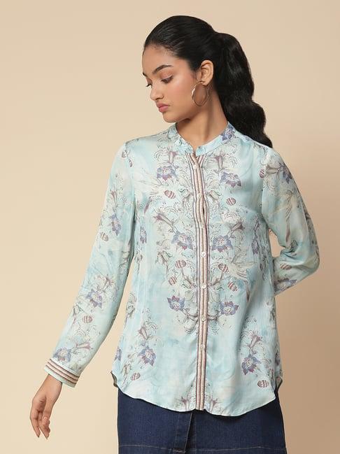 aarke ritu kumar blue floral print shirt