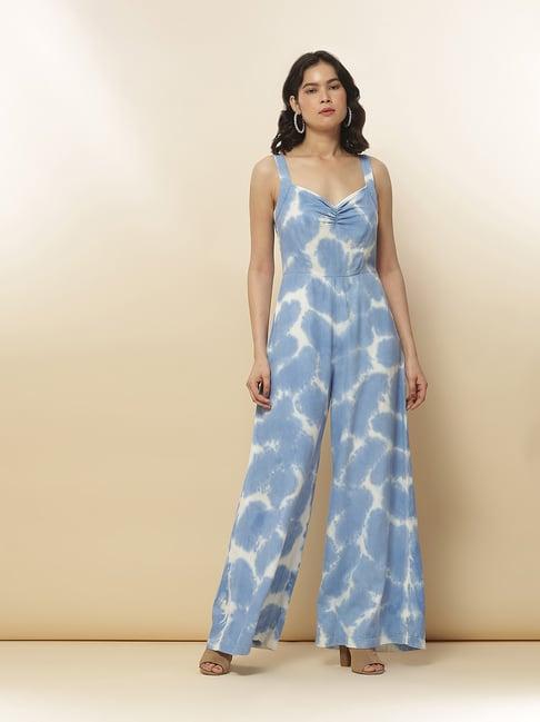 label ritu kumar blue & white tie-dye jumpsuit