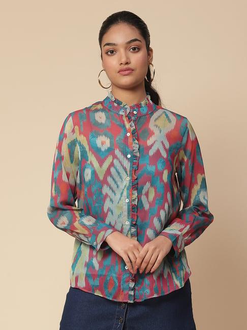 aarke ritu kumar blue printed shirt with camisole