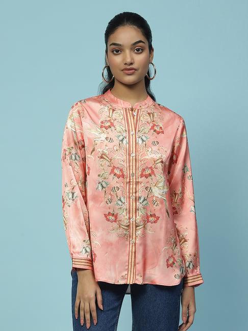 aarke ritu kumar peach floral print shirt