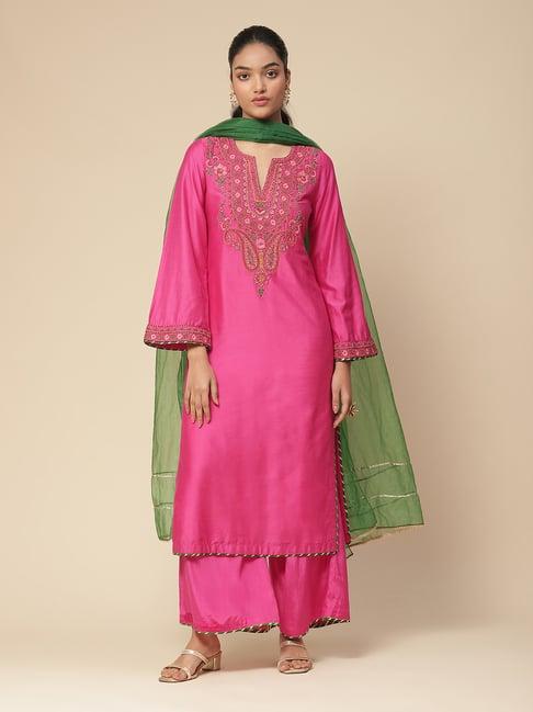 aarke ritu kumar pink embroidered kurta with palazzos & dupatta