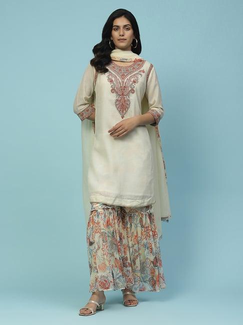 aarke ritu kumar white embroidered kurta with sharara & dupatta