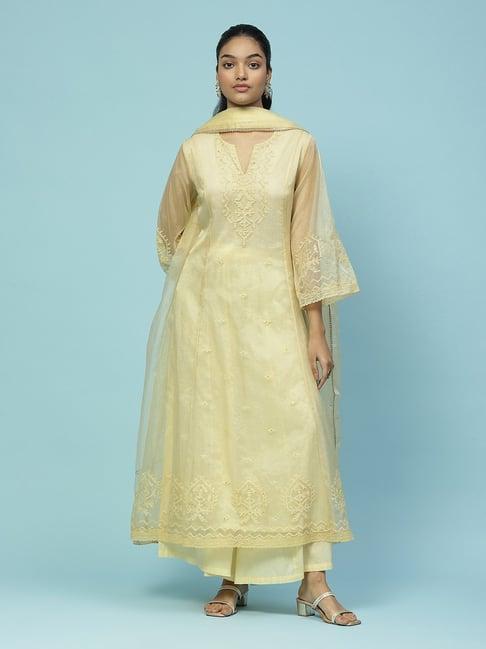 aarke ritu kumar yellow embroidered kurta with palazzos & dupatta