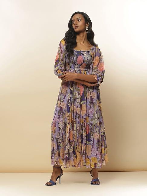 label ritu kumar lilac floral print maxi dress