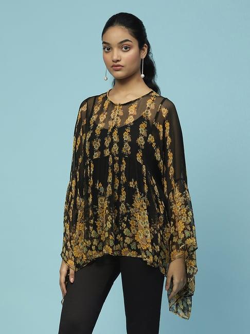 aarke ritu kumar black floral print top with camisole