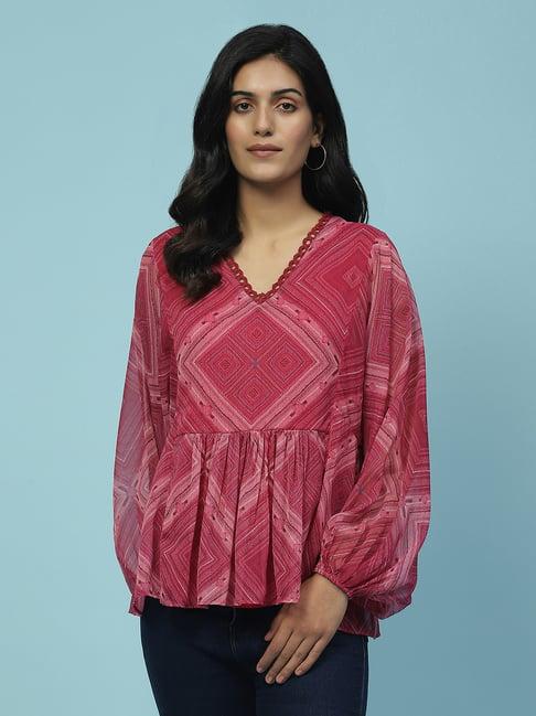 aarke ritu kumar fuchsia printed top with camisole