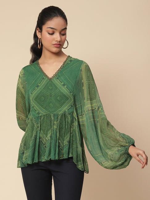 aarke ritu kumar green printed top with camisole