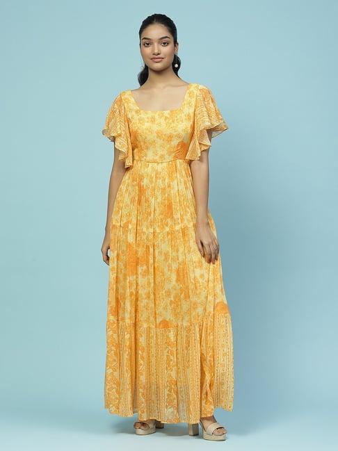 aarke ritu kumar yellow floral print maxi dress