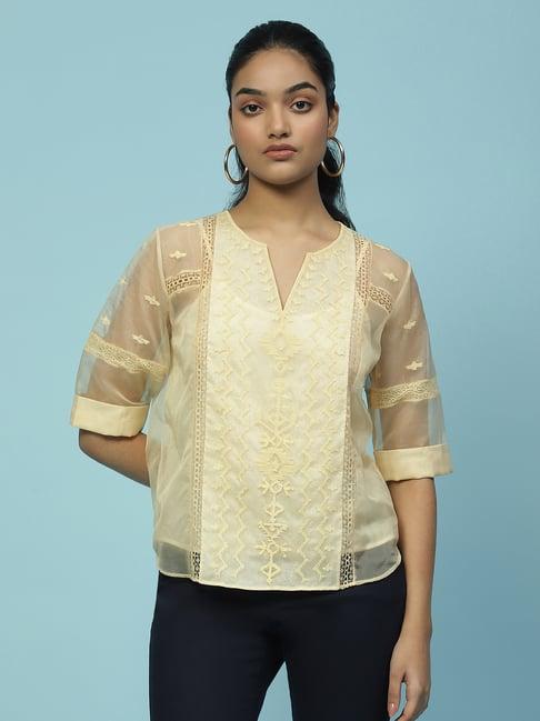 aarke ritu kumar yellow embroidered top with camisole