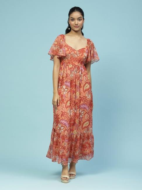 aarke ritu kumar orange floral print maxi dress