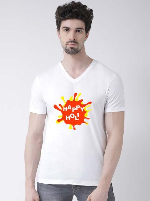 friskers white slim fit graphic print v-neck t-shirt