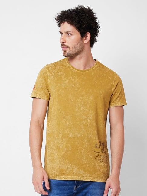 spykar khaki slim fit crew t-shirt