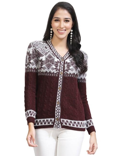 kalt maroon & white self design sweater