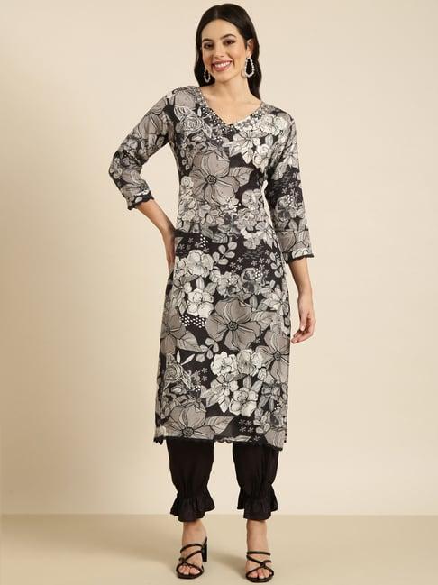 showoff grey & black embellished kurta with patiala