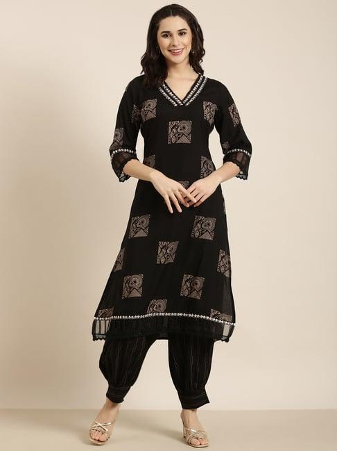 showoff black & brown embellished kurta with patiala