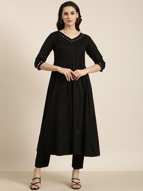 showoff black embroidered kurta with pants