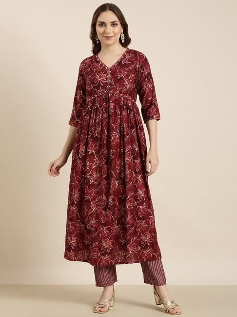 showoff maroon embellished kurta with pants