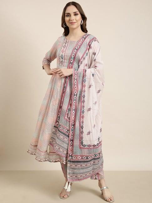 showoff multicolor embellished kurta with pants & dupatta