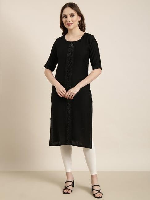 showoff black regular fit kurta