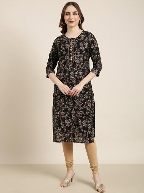 showoff black floral print kurta