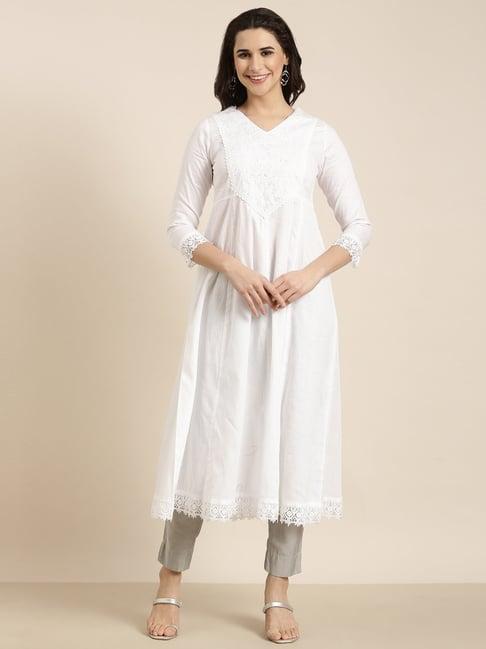 showoff white regular fit anarkali kurta