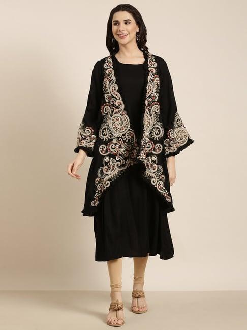 showoff black embroidered anarkali kurta with jacket