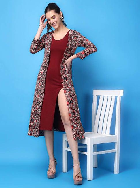 cation multicolored printed long cape