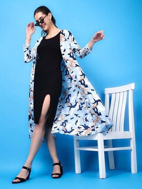 cation blue printed long cape