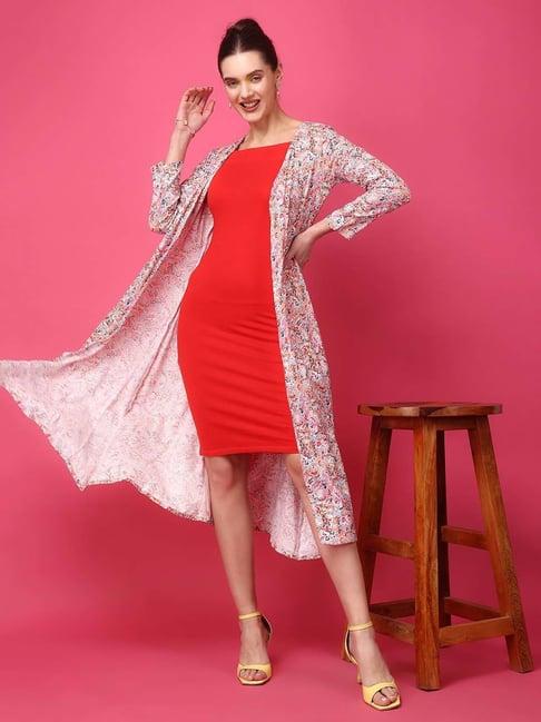 cation peach printed long cape