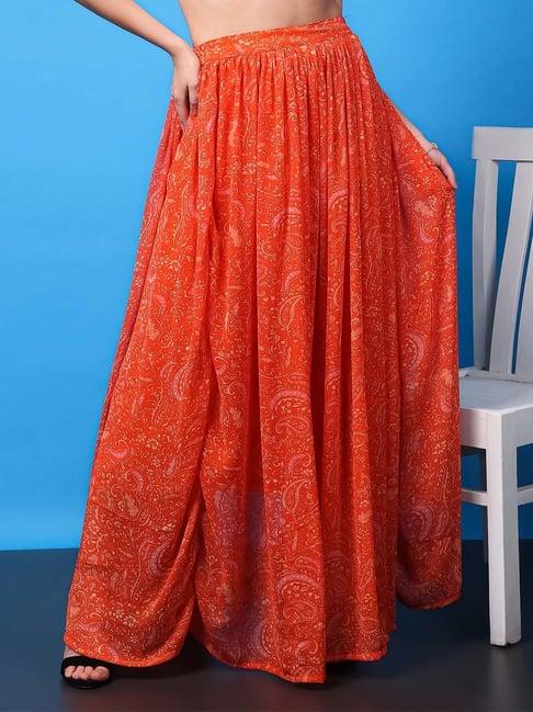 cation orange printed maxi skirt