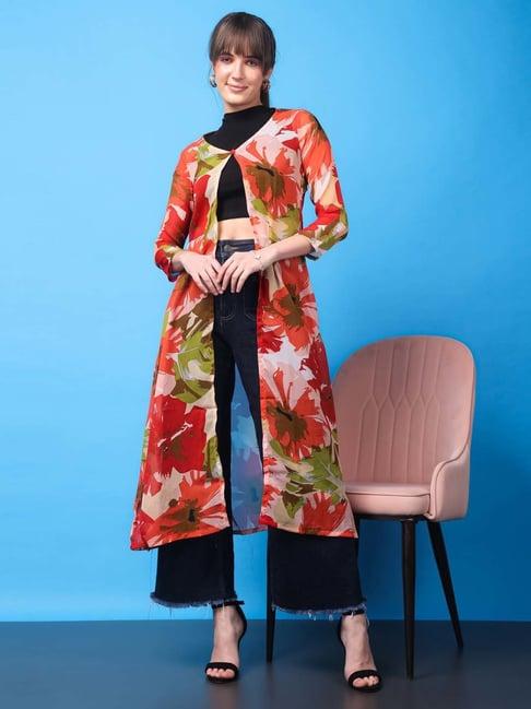 cation red printed long cape