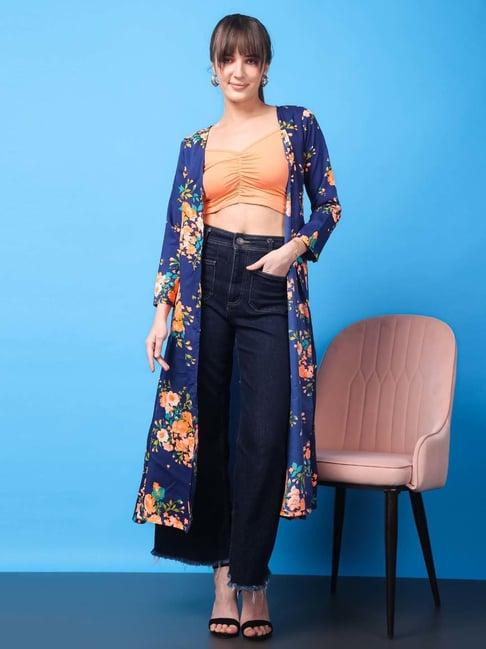 cation blue printed long cape